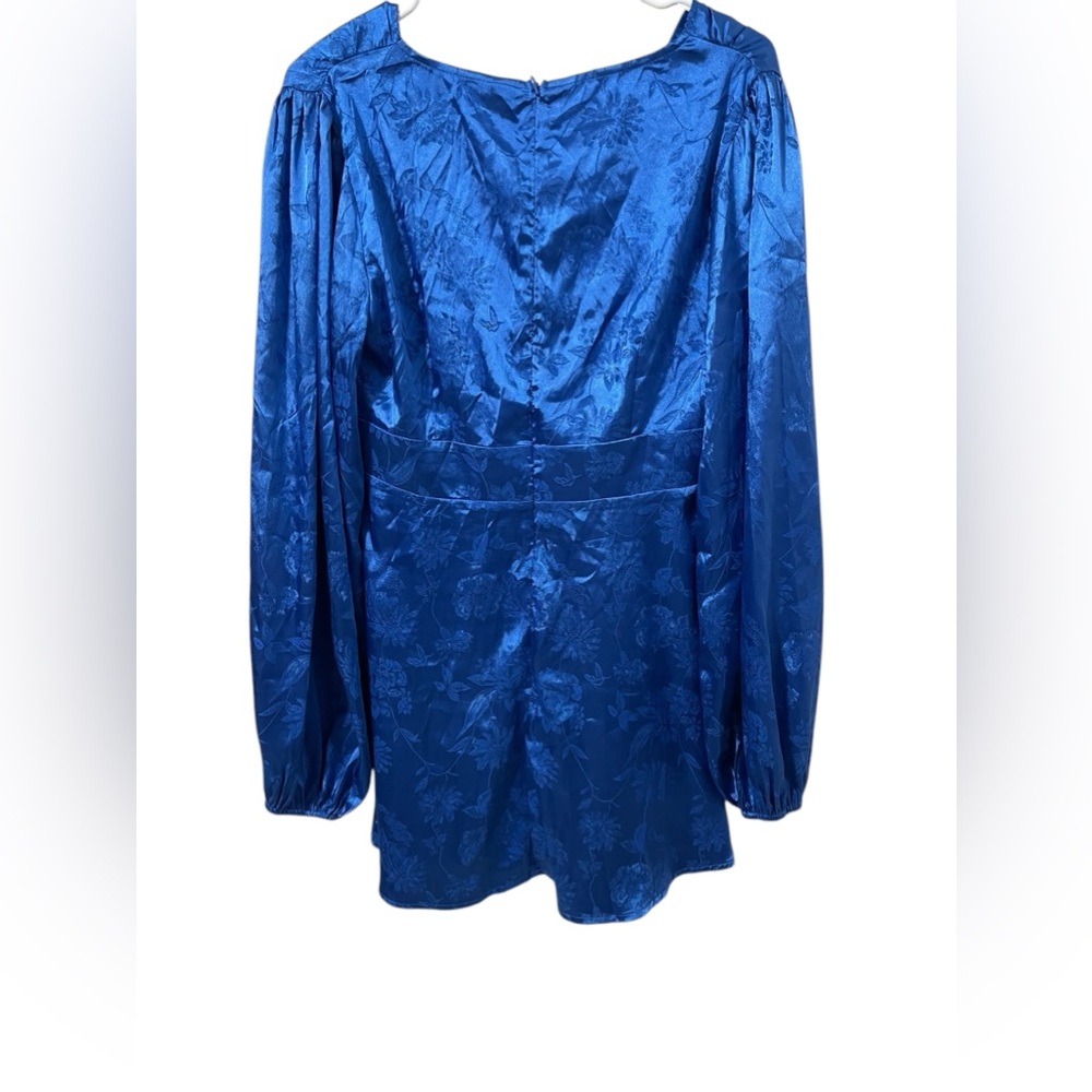💙Cider Bell Sleeve Satin Royal Blue Dress - Picture 3 of 9